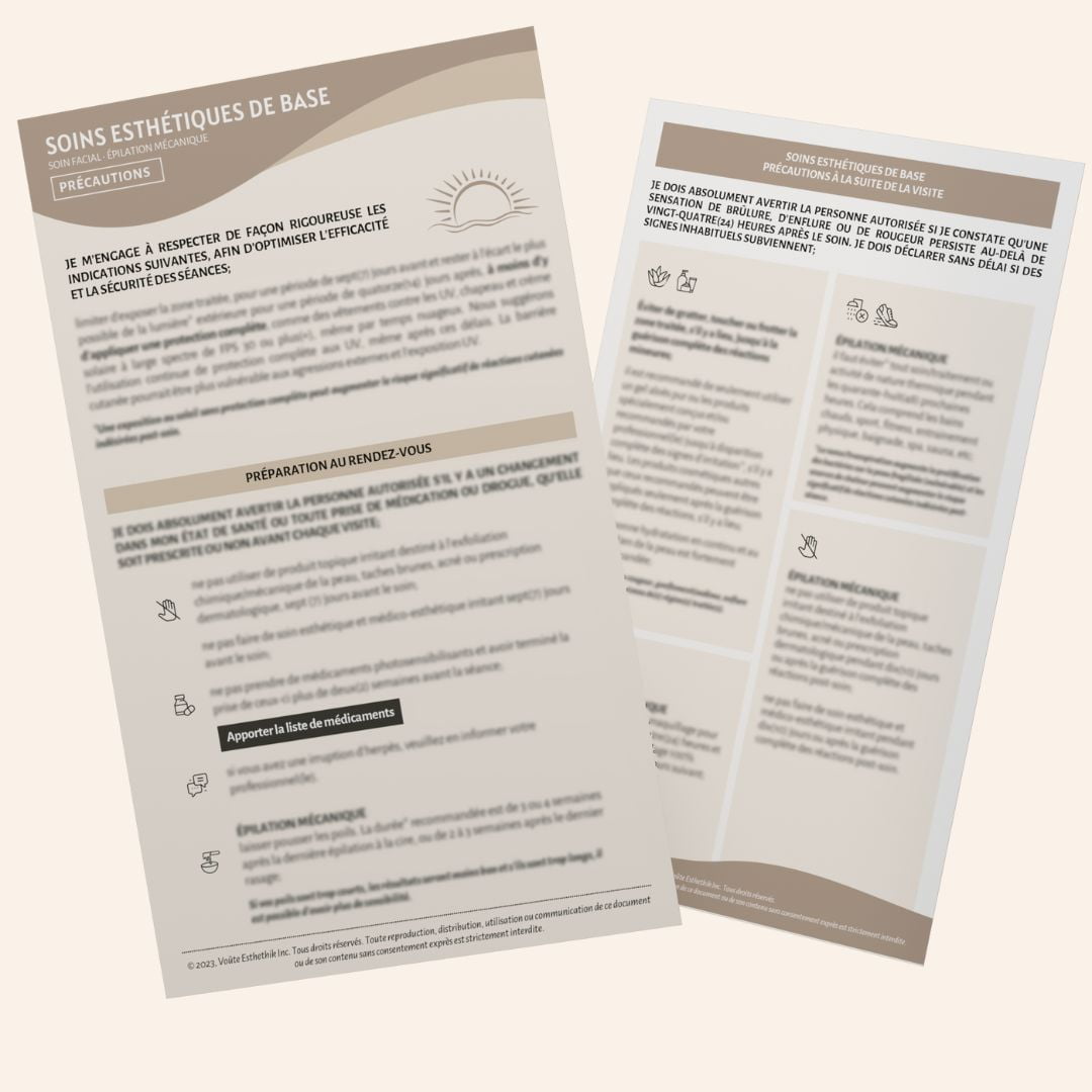 Précautions - SERVICES ESTHÉTIQUES DE BASE
